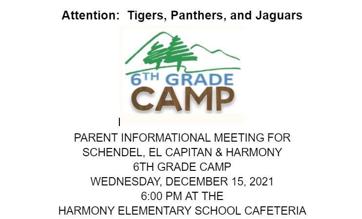 6th Grade Camp Parent Informational Meeting