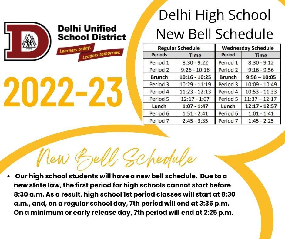 New Bell Schedule for Delhi High School Students | Delhi High School