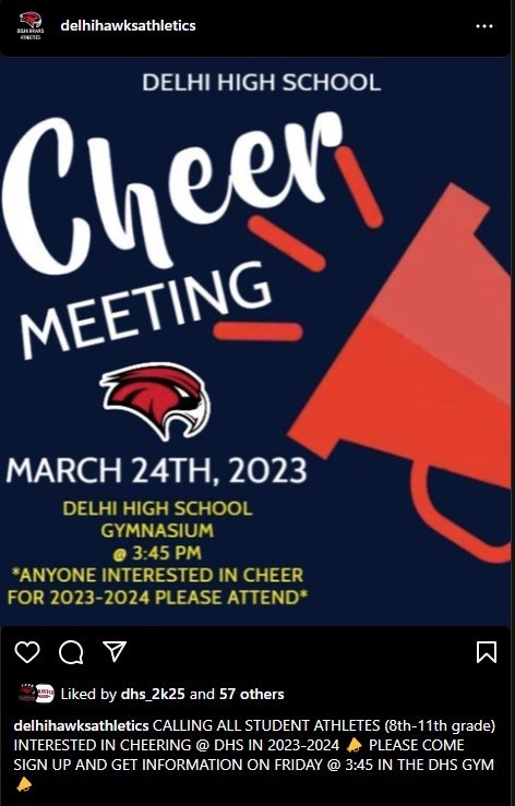 Cheer meeting on March 24 for 2023-2024 school year