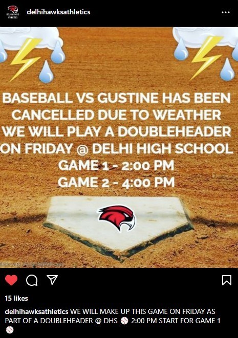 Doubleheader on Friday due to weather